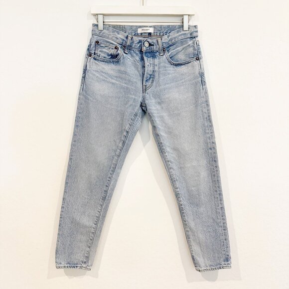 Moussy Vintage Camilla Denim Tapered Jeans Light Blue Designer Japan Rigid 26 - Picture 3 of 12